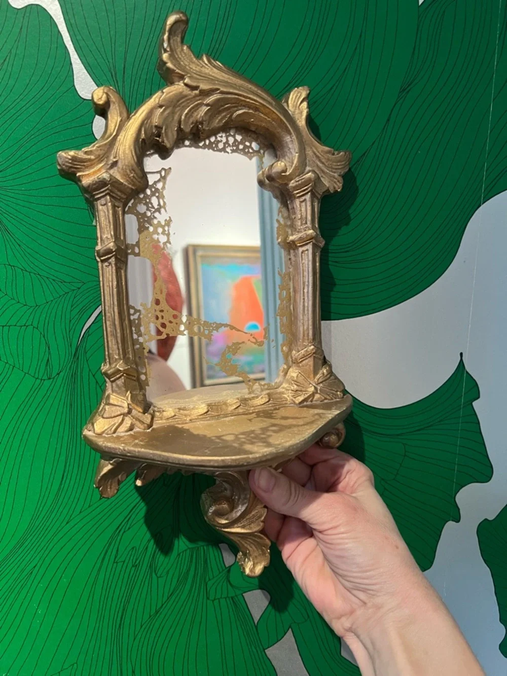 Vintage Gold Ornate Wall Mirror Shelf | Baroque Style Decorative Sconce